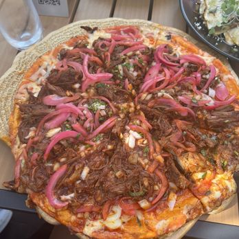 Agave Maria - Birria pizza. I think it had too much onions and not enough cheese - Mexican Near Me - Belleville, New Jersey