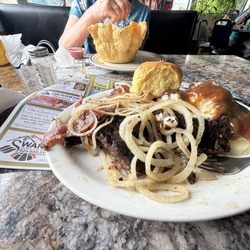 Barleys Deerfield Diner - Liver onions bacon mashed w/gravy and fresh bun.