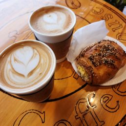 Latte; everything croissant w/ cream cheese