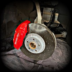 Mercedes Brake Calipers Painted Gloss Red White Letters by Davenport Customs