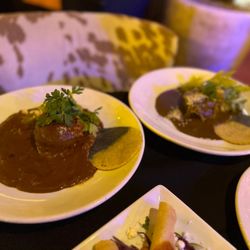 Elvira's - Molé poblano (left) and hazelnut molé