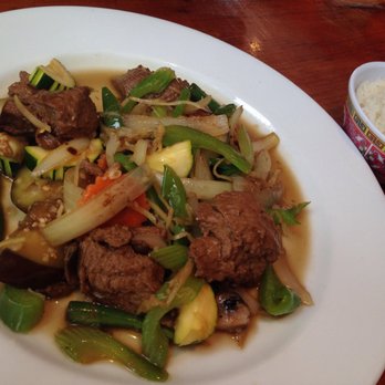 Thai 9 - Vegan ginger stir fry (VC2) with mock meat = delicious! - Thai Near Me - Lincoln, New Hampshire Thai 9 - Vegan ginger stir fry (VC2) with mock meat = delicious! - Thai Near Me - Lincoln, New Hampshire