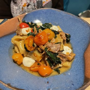 Noe - Pappardelle with duck confit, porcini mushroom, cherry tomatoes, kale and whipped ricotta. This was good, but I preferred the Tagliatelle. - Italian Near Me - Kapolei, Hawaii Noe - Pappardelle with duck confit, porcini mushroom, cherry tomatoes, kale and whipped ricotta. This was good, but I preferred the Tagliatelle. - Italian Near Me - Kapolei, Hawaii