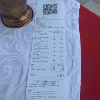 Bengal Tandoori - Bill for two - Indian Near Me - Lisbon, 11