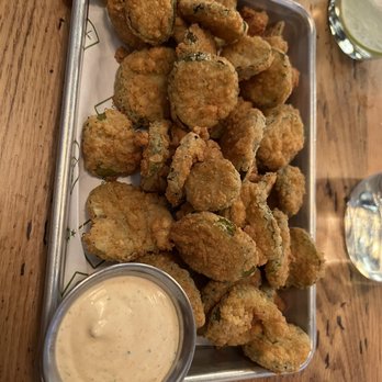 Camp Outpost - Fried pickles. Love the taste of the batter not greasy! - New American Near Me - San Antonio, Texas Camp Outpost - Fried pickles. Love the taste of the batter not greasy! - New American Near Me - San Antonio, Texas
