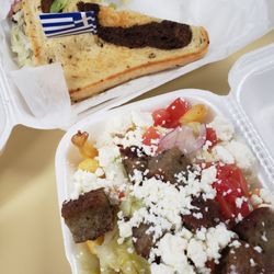 Hip Pocket Deli - Gyro Fries (foreground) Pastrami on rye