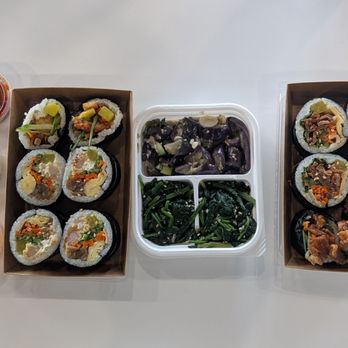 Monster Kimbap - Shrimp tempura Kimbap, banchan, BBQ pork kimbap, and sauces - Korean Near Me - Lomita, California Monster Kimbap - Shrimp tempura Kimbap, banchan, BBQ pork kimbap, and sauces - Korean Near Me - Lomita, California