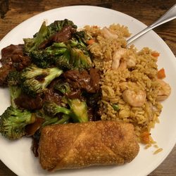 Happy Wok - Beef and broccoli, shrimp fried rice and egg roll.