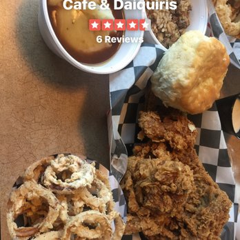 Southern Chicks Cafe & Daiquiris - 3 piece white chicken, rice dressing, mashed potatoes & The WORLDS WORST HOMEMADE ONION RINGS - Chicken Shop Near Me - New Roads, Louisiana