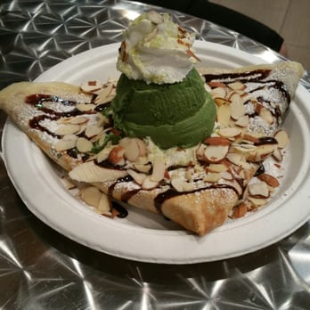 TNL Boba Tea - Fresh crepe with nutella, banana, almonds and green tea ice cream. Whip cream, I believe they sprinkled with matcha powder - Bubble Tea Near Me - Oceanside, California TNL Boba Tea - Fresh crepe with nutella, banana, almonds and green tea ice cream. Whip cream, I believe they sprinkled with matcha powder - Bubble Tea Near Me - Oceanside, California