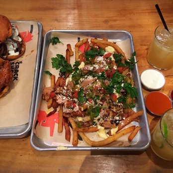 The Crack Shack - 2 chicken sandwiches, Mexican poutine, and 2 Hot Mess drinks. $60. Expensive. - Chicken Shop Near Me - Costa Mesa, California The Crack Shack - 2 chicken sandwiches, Mexican poutine, and 2 Hot Mess drinks. $60. Expensive. - Chicken Shop Near Me - Costa Mesa, California