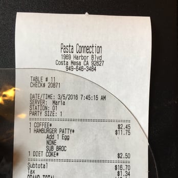 Pasta Connection - $11.75 for a patty? - Italian Near Me - Costa Mesa, California Pasta Connection - $11.75 for a patty? - Italian Near Me - Costa Mesa, California