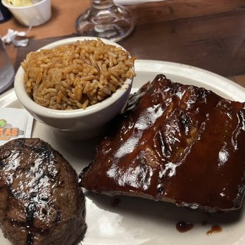 Texas Roadhouse - 6 ounce sirloin steak, ribs and seasoned rice...Yum!! - American Near Me - Henderson, Nevada
