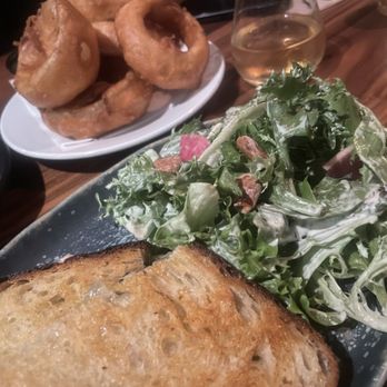 The State - Spinach, artichoke grilled cheese, salad, and onion rings - New American Near Me - Redlands, California
