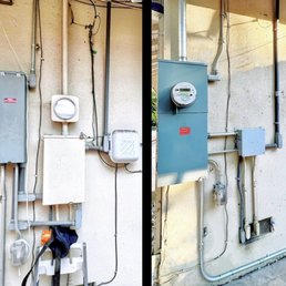 Service work requested was to upgrade from 100amp to a 200amp & install a new junction box. Before & After shot. Service work requested was to upgrade from 100amp to a 200amp & install a new junction box. Before & After shot.