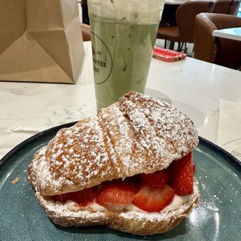 The Coffee Class - Strawberry and crème croissant and iced matcha with pistachio cloud top - Coffee & Tea Near Me - Las Vegas, Nevada The Coffee Class - Strawberry and crème croissant and iced matcha with pistachio cloud top - Coffee & Tea Near Me - Las Vegas, Nevada