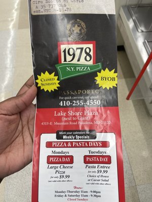 Menu photo 2 1978 NY Pizza Pasadena, MD
