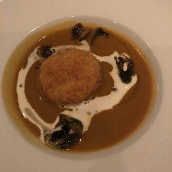 Ancora Waterfront Dining and Patio - Yam Coconut soup with Crab cake - Seafood Near Me - Vancouver, British Columbia Ancora Waterfront Dining and Patio - Yam Coconut soup with Crab cake - Seafood Near Me - Vancouver, British Columbia