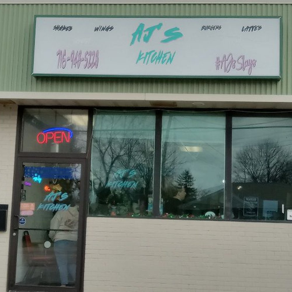 Aj's Kitchen - Not a very noticeable sign, but once you know where AJ's is, it won't matter. - Burgers Near Me - Buffalo, New York Aj's Kitchen - Not a very noticeable sign, but once you know where AJ's is, it won't matter. - Burgers Near Me - Buffalo, New York