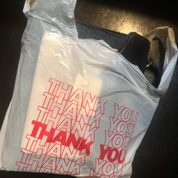 My sister was excited to buy a cute bag which was around $60 and they bagged it in this "thank you" plastic bag My sister was excited to buy a cute bag which was around $60 and they bagged it in this "thank you" plastic bag