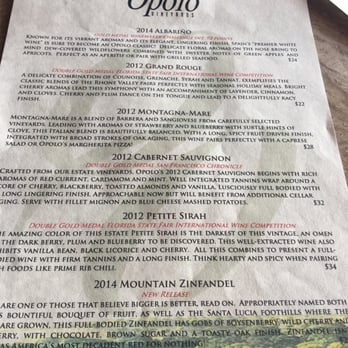 Opolo Vineyards - Regular Tasting Menu - Wineries Near Me - Paso Robles, California Opolo Vineyards - Regular Tasting Menu - Wineries Near Me - Paso Robles, California