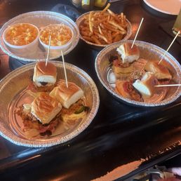 Chicken blueberry sliders. Mac and cheese along with, garlic Parmesan fries!! Chicken blueberry sliders. Mac and cheese along with, garlic Parmesan fries!!
