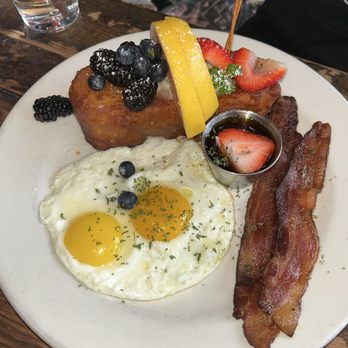 Kitchen Story - Mascarpone Stuffed Deep Fried French Toast with bacon and sunny side eggs - Breakfast & Brunch Near Me - San Francisco, California Kitchen Story - Mascarpone Stuffed Deep Fried French Toast with bacon and sunny side eggs - Breakfast & Brunch Near Me - San Francisco, California