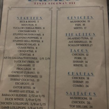 BaBaLoo Lounge - Menu - Cuban Near Me - Palm Desert, California