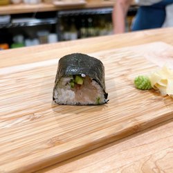 Sukeban - halibut temaki cut in half