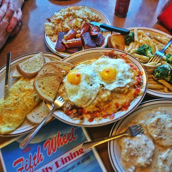 Fifth Wheel Truck Stop - Porky Pig Omelette,  Biscuits n Gravy,  Heavenly Hash,  Kielbasa,  Chicken Broccoli Alfredo Noodles - New American Near Me - Newport, Michigan