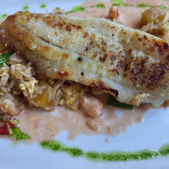 La Plage Wading River - Fluke over pineapple fried rice - French Near Me - Wading River, New York