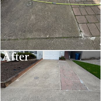Leviathan Power Wash - A before and after of a driveway cleaning. - Gutter Services Near Me Leviathan Power Wash - A before and after of a driveway cleaning. - Gutter Services Near Me