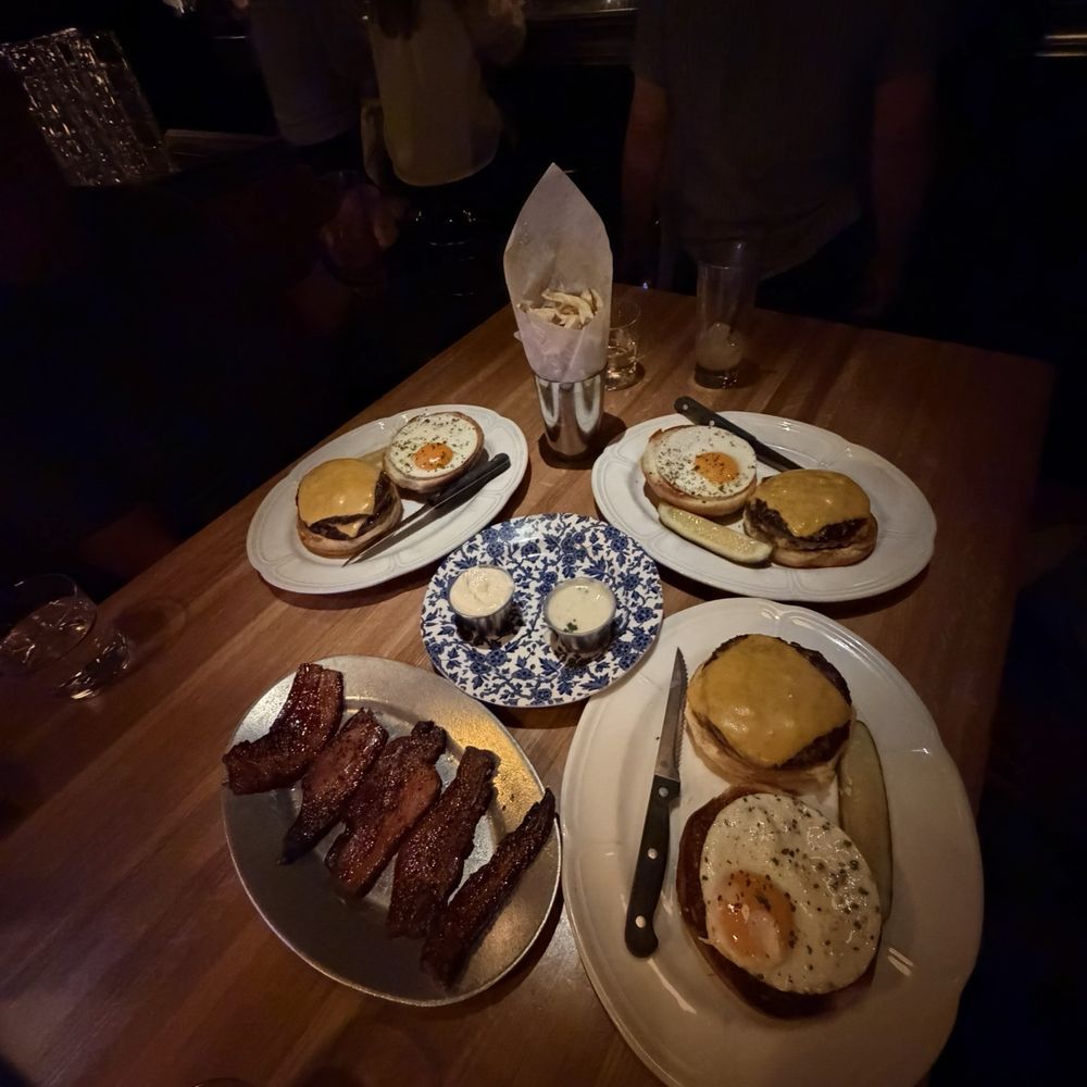 Au Cheval - Thick cut peppered bacon and single cheese burgers (2 pattties) - Bars Near Me - Chicago, Illinois Au Cheval - Thick cut peppered bacon and single cheese burgers (2 pattties) - Bars Near Me - Chicago, Illinois