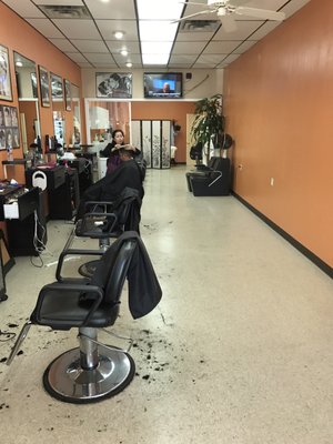 Professional Hair Salon Interior with Modern Styling Stations
