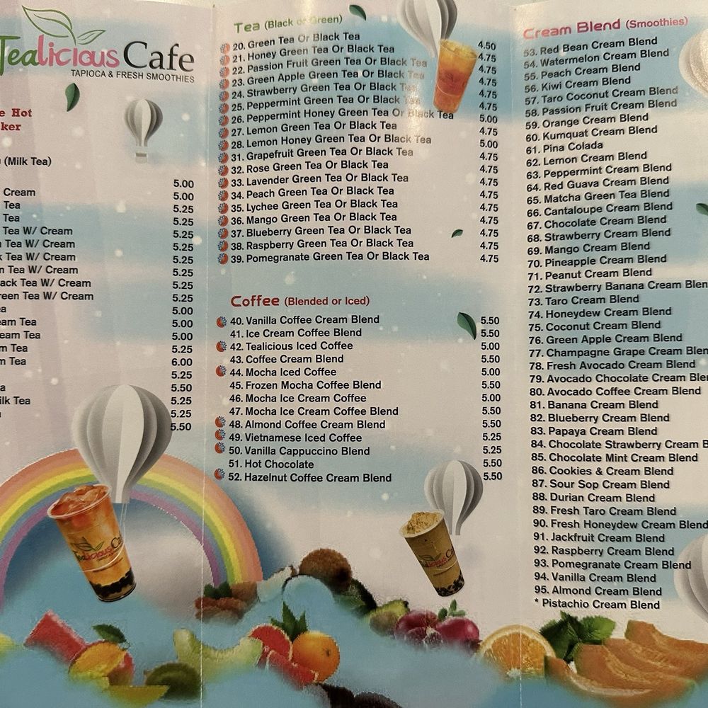 Tealicious Cafe - Menu 5/2024 - Bubble Tea Near Me - San Antonio, Texas