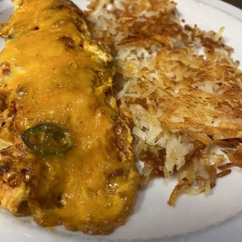 John's Cafe Plano - Caliente Omelet with Hash Browns - Breakfast & Brunch Near Me - Plano, Texas