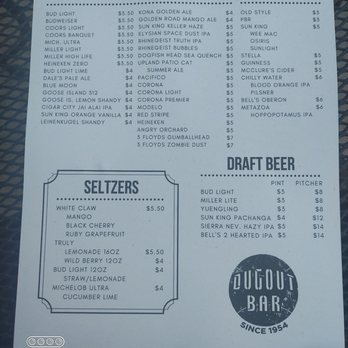 Dugout Bar - Drink Menu - Dive Bars Near Me - Indianapolis, Indiana