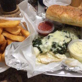 Avenue Pizza & Submarine Take Out - Baked Fish Italian w/Melted Mozzarella cheese & Spinach. Garlic Bread & French Fries - Pizza Near Me - Buffalo, New York Avenue Pizza & Submarine Take Out - Baked Fish Italian w/Melted Mozzarella cheese & Spinach. Garlic Bread & French Fries - Pizza Near Me - Buffalo, New York