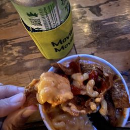 Mac n cheese, cracklins, hot sauce