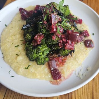 The Plimoth - Charred broccoli with plums and polenta - Italian Near Me - Denver, Colorado The Plimoth - Charred broccoli with plums and polenta - Italian Near Me - Denver, Colorado