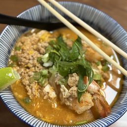 Egg drop curry noodle soup