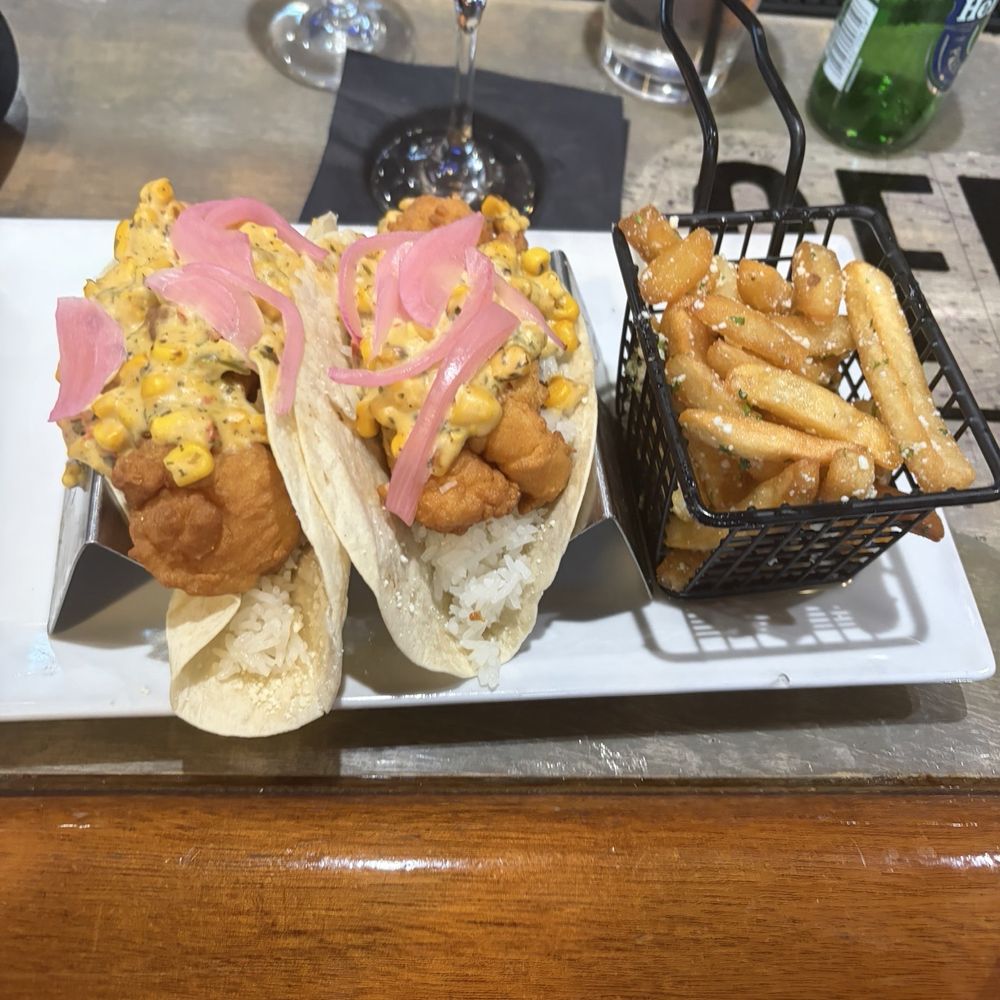 Off The Hook Bar & Grill - Cajun Shrimp Tacos w/Parmesan Truffle Fries - Seafood Near Me - Quincy, Massachusetts Off The Hook Bar & Grill - Cajun Shrimp Tacos w/Parmesan Truffle Fries - Seafood Near Me - Quincy, Massachusetts