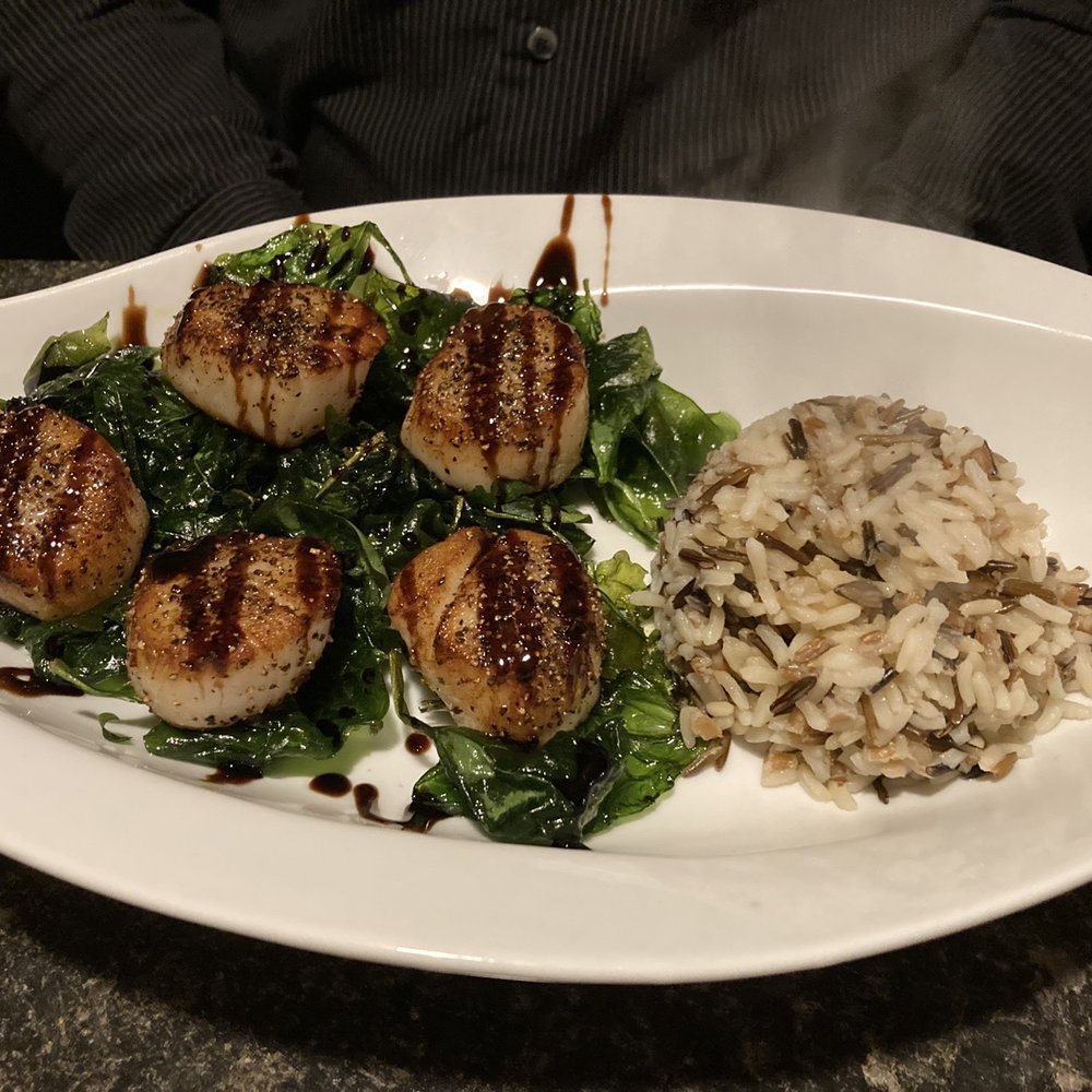 Chippers Restaurant - Scallops with crispy spinach and rice - Seafood Near Me - Hancock, Maine Chippers Restaurant - Scallops with crispy spinach and rice - Seafood Near Me - Hancock, Maine