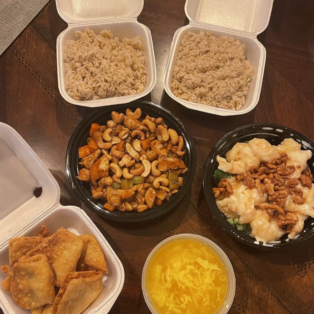 Egg Drop Soup, crab Rangoon, C3. Cashew Chicken, H6. Honey Walnut Shrimp (12 Pieces) with brown rice. Egg Drop Soup, crab Rangoon, C3. Cashew Chicken, H6. Honey Walnut Shrimp (12 Pieces) with brown rice.