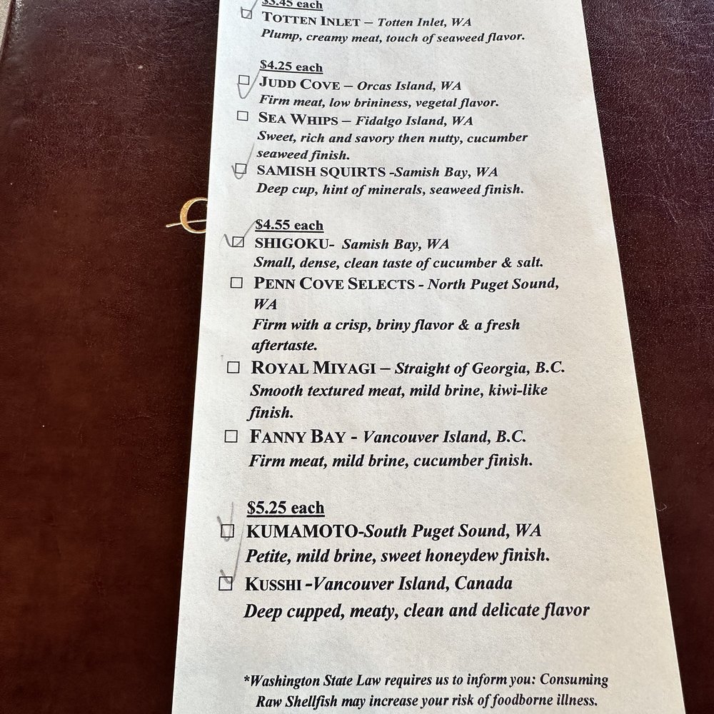 The Oyster Bar - Choices of different kinds of oysters - Seafood Near Me - Bow, Washington The Oyster Bar - Choices of different kinds of oysters - Seafood Near Me - Bow, Washington