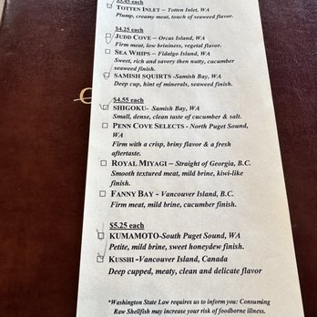 The Oyster Bar - Choices of different kinds of oysters - Seafood Near Me - Bow, Washington