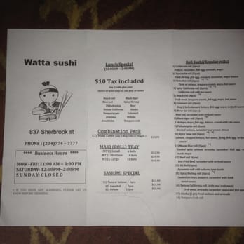 Watta Sushi - Front of take-out menu. - Japanese Near Me - Winnipeg, Manitoba Watta Sushi - Front of take-out menu. - Japanese Near Me - Winnipeg, Manitoba
