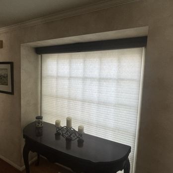 Covering Windows - Shade and valance installed on bay window - Shades & Blinds Near Me - Ashburn, Virginia