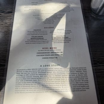 Mirchi Cafe and Masala Pizza, Halal American & Desi Restaurant - Back of menu - Halal Near Me - Dublin, California