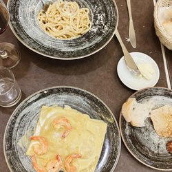 Le Virtù in Tavola Restaurant - Cacio e pepe and fish and shrimp ravioli (ravioli de psecade *i believe*)